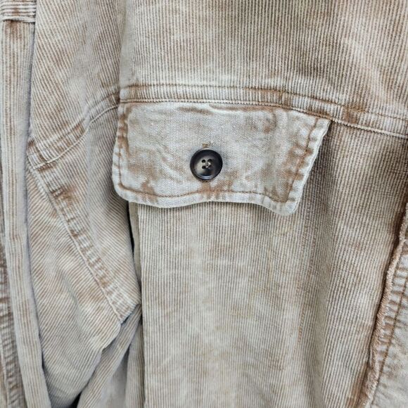 BIBI Courdoroy Button Up Shirt Jacket Distressed Tan NWT XL Pockets - Picture 5 of 9